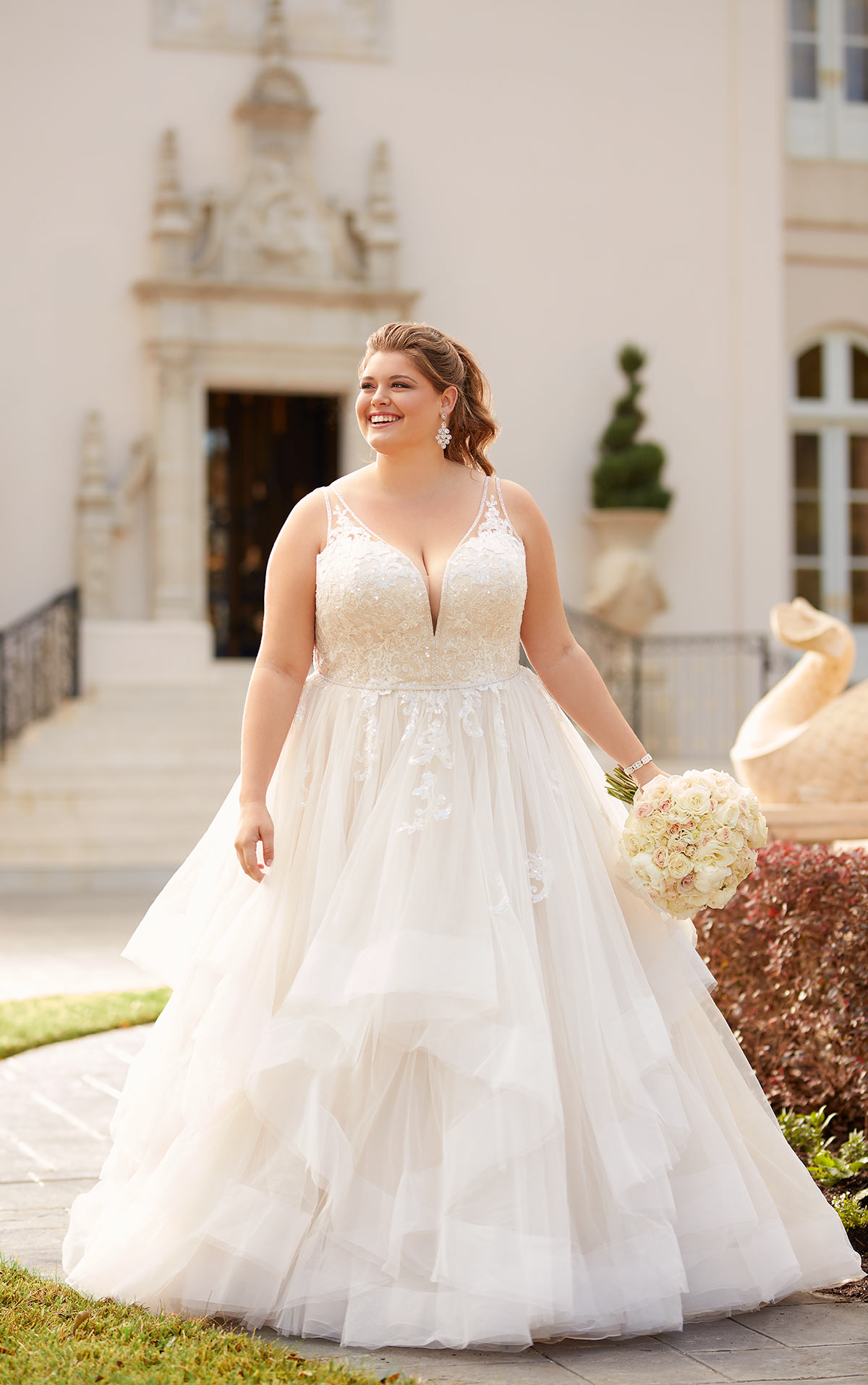 Plus Size Gown-Shimmering Pastel Georgette Plus Size Gown